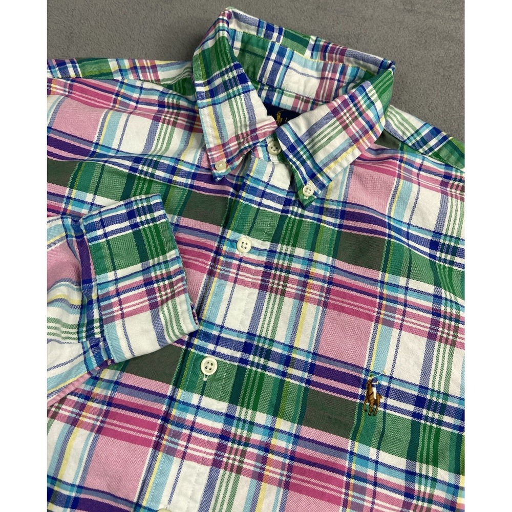 Ralph Lauren‎ Shirt Mens Medium Bright Plaid 100% Cotton Preppy Casual